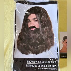 Brown wig and beard set